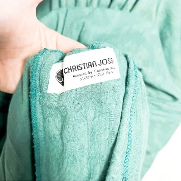 Vintage 70s Christian Joss green puff sleeve boho tapestry floral pocket dress - Picture 6 of 8